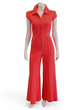 ME+EM  Textured Zip-up Tulip Red Jumpsuit * Size 6